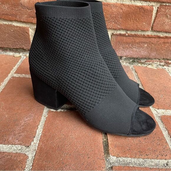 Eileen Fisher $245 Croft Stretch Knit Open Toe black Boots 9 - Picture 1 of 10